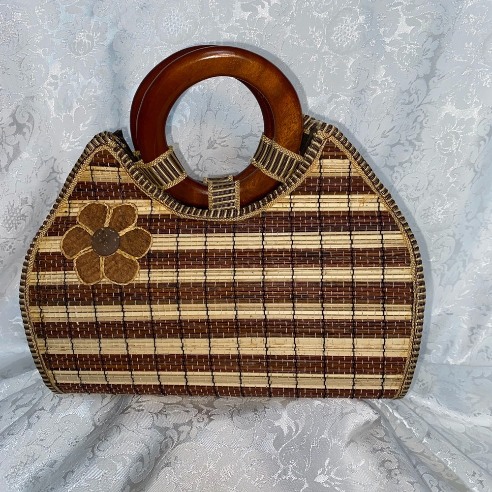 Brown and Tan Woven Handbag